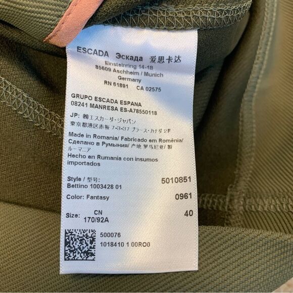 ESCADA Sport Olive Green Rose Gold tweed asymmetrical zipper moto jacket Sz 40 - Picture 6 of 9